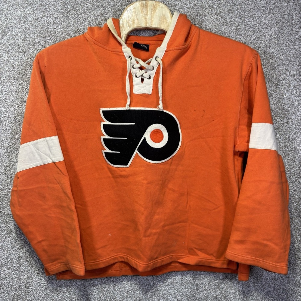 Philadelphia Flyers Hoodie Mens Large Orange NHL Hockey Old Time Hockey Lace Up